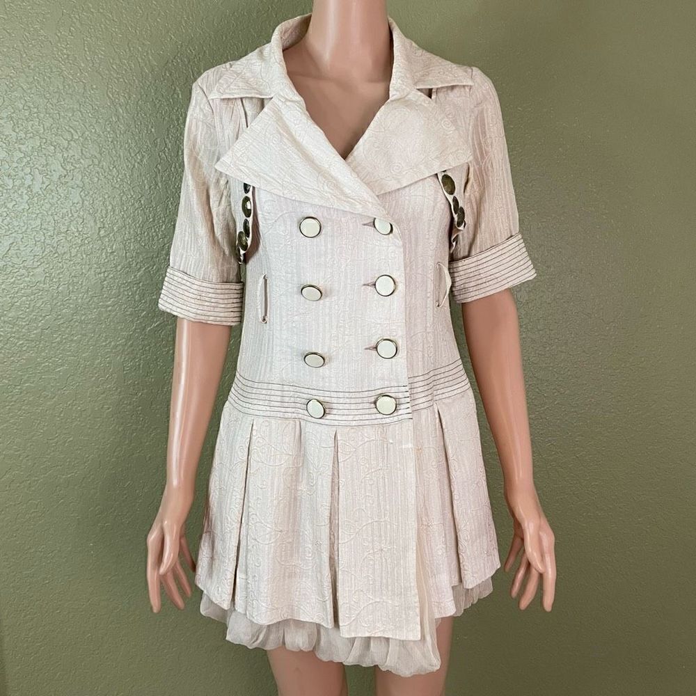Authentic Chloe Women’s 4 Silk Cream Button Embellished Floral Mini Dress